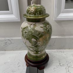 Vintage Porcelain Wood Base Lamp