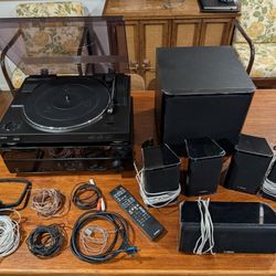 Yamaha 5.1 Stereo System with receiver, Sony PS-LX300USB turntable and accessories