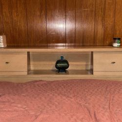 Vintage mid mod solid light wood bedroom set (full bed and dresser w/mirror) 