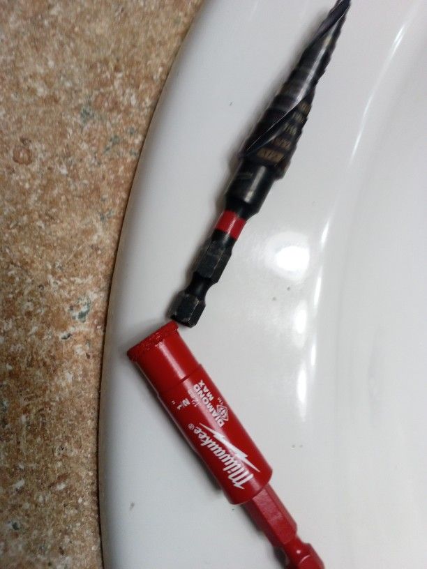 Milwaukee Diamond Max 1/4" Hole Bit $10, Milwaukee Jam Free 1/4" -1/2" With Stop Points Labeled Every 1/16" Milwaukee Bit Holder$5