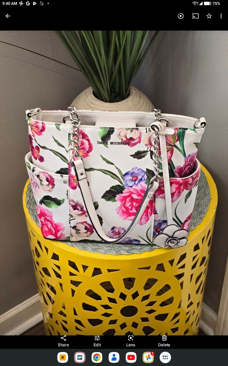 Dana Buchman Purse Handbag Colorful Faux Leather Floral