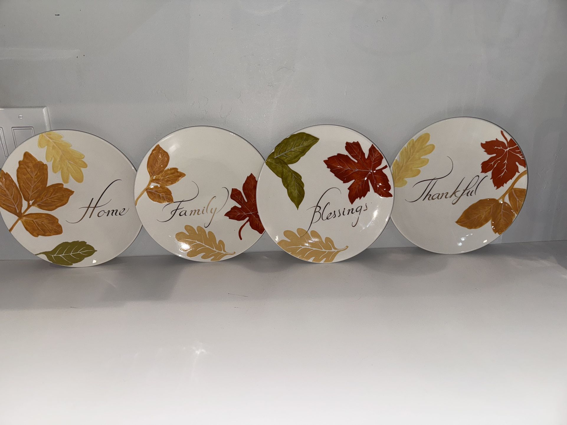 Beautiful Plates With Gold Lettering And Leaves