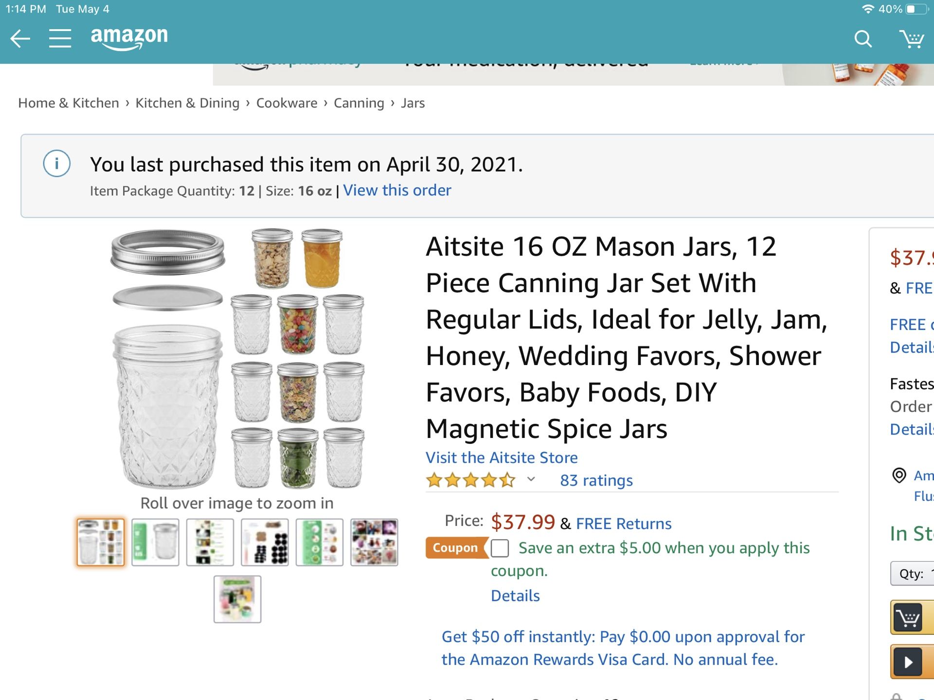 Aitsite 16 OZ Mason Jars, 12 Piece Canning Jar Set With Regular Lids, Ideal for Jelly, Jam, Honey, Wedding Favors, Shower Favors, Baby Foods, DIY Magn