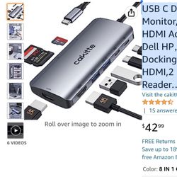 USB C Docking Station Dual Monitor, Cakitte USB C to Dual HDMI Adapter USB C Hub for Dell HP，8- in -1 Laptop Docking Station with Dual 4K HDMI,2 USB ,