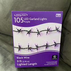 BRAND NEW 105 LED GARLAND PURPLE LIGHTS BLACK WIRE 9 FT