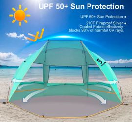 UNICAMPER Beach Tent 3 Person Sun Shelter UPF 50+ with Extended Waterproof Pe Floor & 3 Mesh Roll Up Windows Fits, Portable Beach Shade Easy Setup for