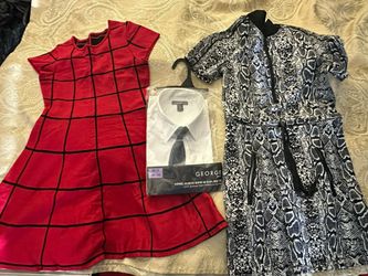 2 Girls Dresses And 1 New Boys Long Sleeve Dress Shirt With Tie - Take ALL Items For $5