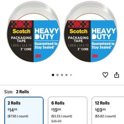 Scotch Heavy Duty Shipping Packaging Tape 3850, Clear, 1.88 in x 54.6 yd (48 mm x 50 m), 2 Pack (2 Rolls), 3.0 Mil Box Sealing Tape