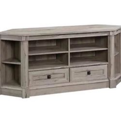 SAUDER Palladia 61 in. Oak Engineered Wood Corner TV Stand with 2 Drawer Fits TVs Up to 60 in. with