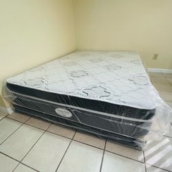 New Queen 12 Inch Pillowtop Mattress And Boxspring Set FREE SAME DAY DELIVERY