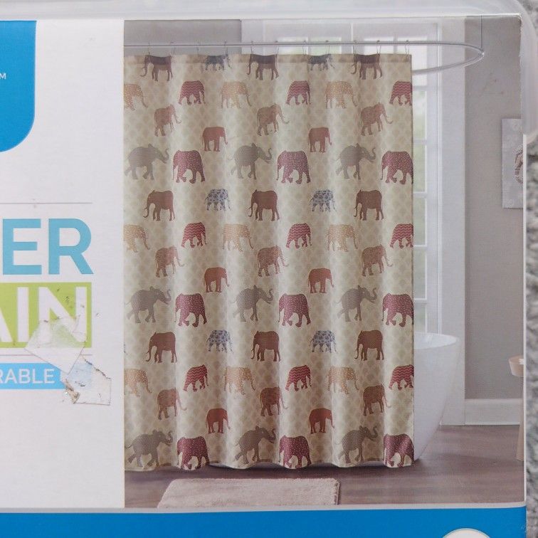 Interiors by Design Brown & Red Elephant 70" x 70" Fabric Shower Curtain