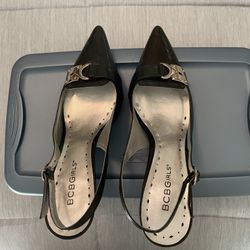 Black Leather Sling Back Pump Sz 6