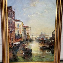 Elegant Large Framed Venitian Oil Painting