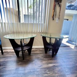 Modern Glass & Wood End Table Set - Stylish & Unique!