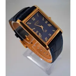 Men's Vintage Seiko Tank Leather Wrist Blue & Gold Watch RARE