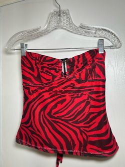 OBSESSION Top Red Zebra Print Strapless Crop Top