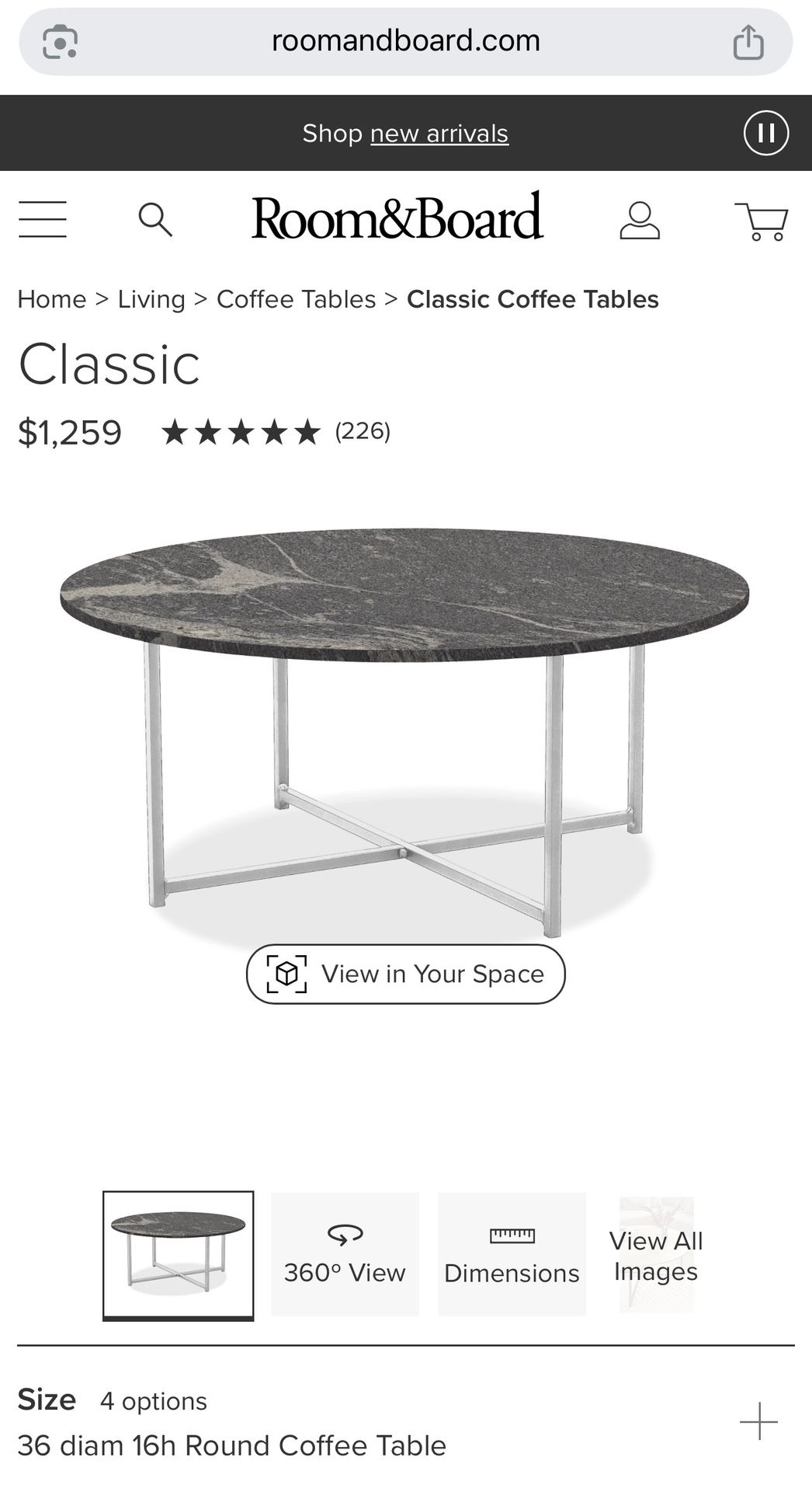 Room And Board Classic Coffee Table - Granite