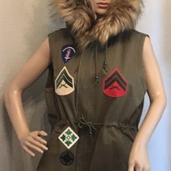 Bagatelle Large Military Parka Style Patches Fake Fur Lined Hood Streetwear