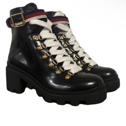 Women's Gucci Sylvie lace up leather boots size 35.5
