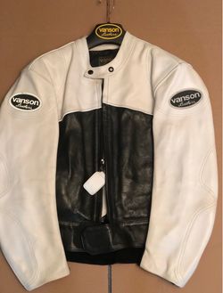 Vanson Motorcycle leather jacket sz 42 black/white