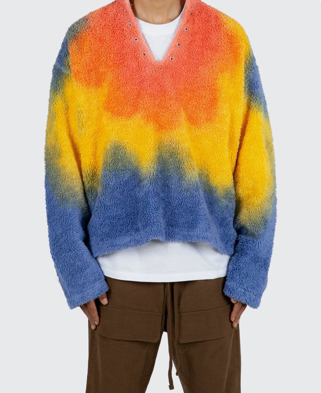 Multi-colored tie-dye sherpa fleece sweatshirt-mnml