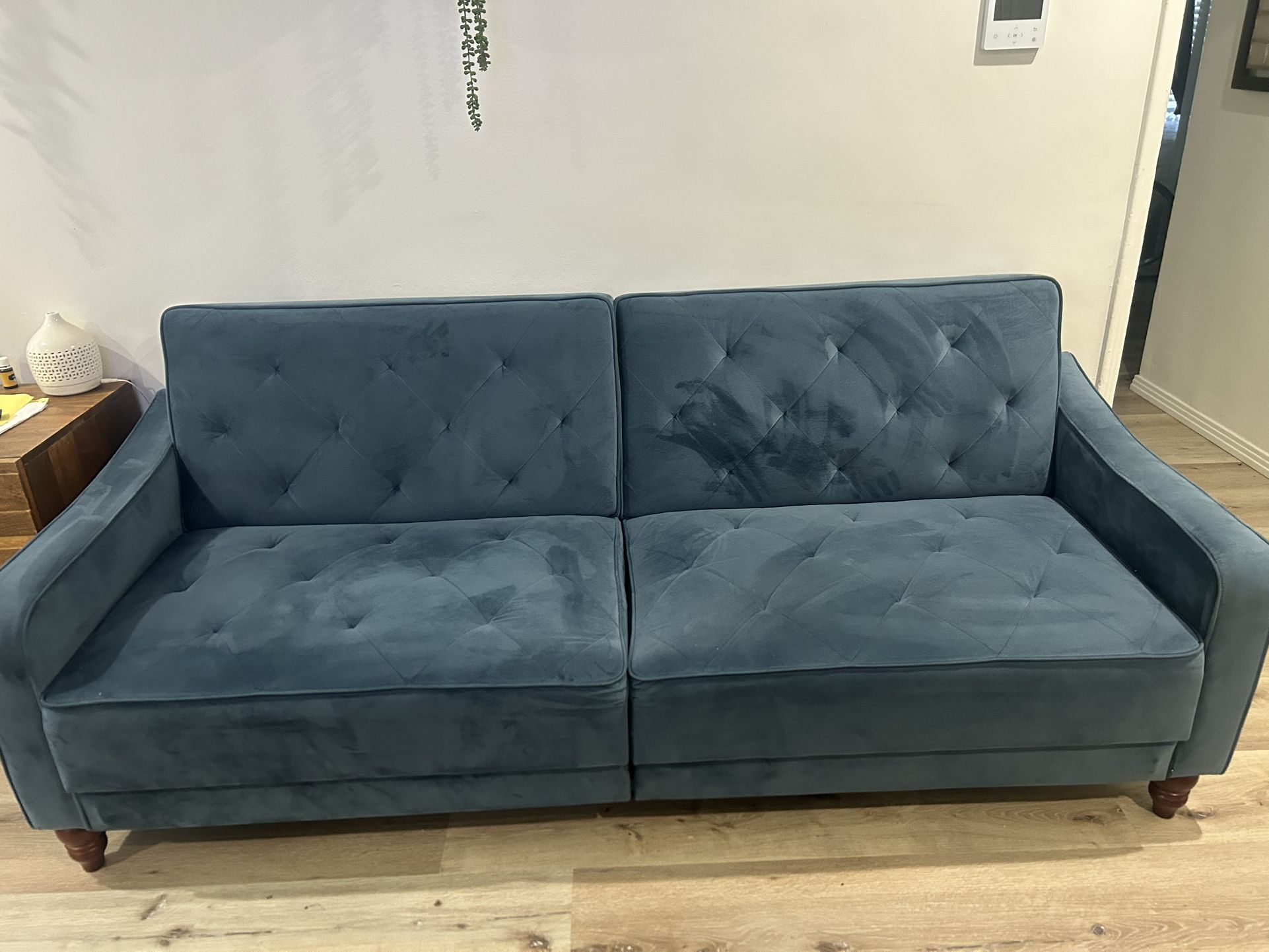 Blue Suede Futon Couch- 6 Foot