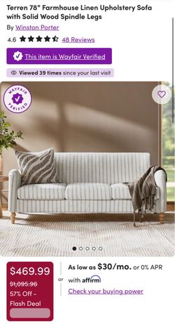 Terren 78" Farmhouse Linen Upholstery Sofa with Solid Wood Spindle Legs