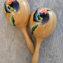 Pair Of Vintage Wood Maracas