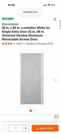 36 in. x 80 in. LuminAire White for Single Entry Door 32 in.-36 in. Universal Handed Aluminum Retractable Screen Door