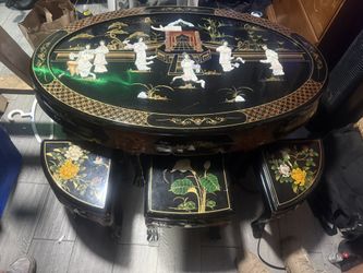 Antique Asian Tea Table Mother Of Pearl