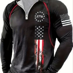 Men Long Sleeve US Flag Shirt 