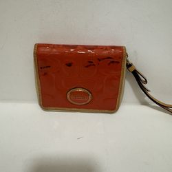 Vintage Authentic Coach Wallet: Raspberry plastic C logo wristlet, coin purse