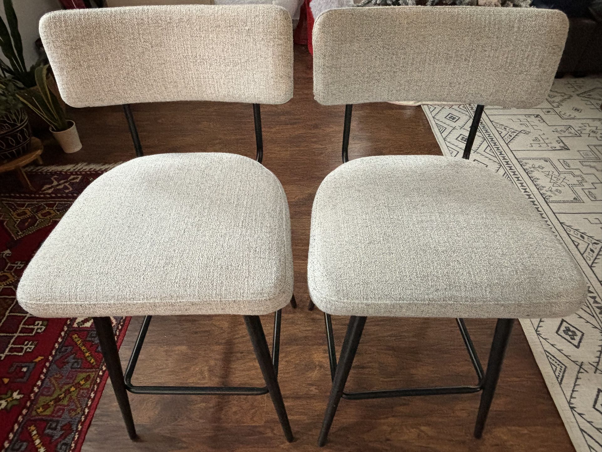 Pair of Boucle Counter Height Swivel Stools