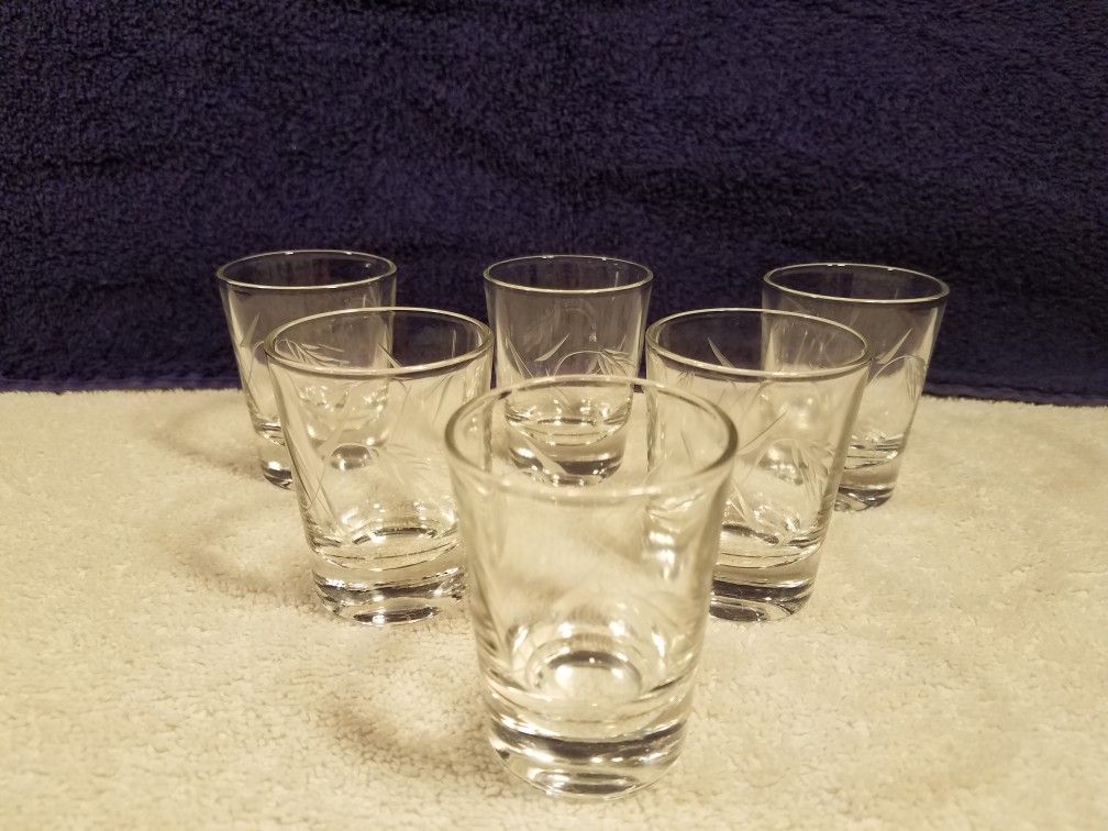 6x Princess house - etched crystal - shot glasses - collectable vintage glass