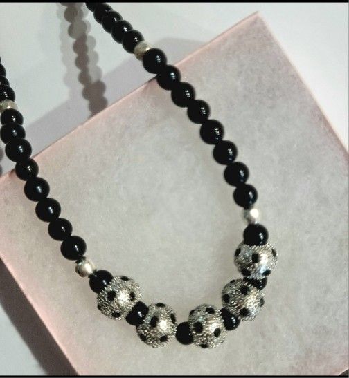 SWAROVSKI BEAD DESIGNER ORIGINAL CREATED MULTI CHARM CHOKER SILVER NECKLACE