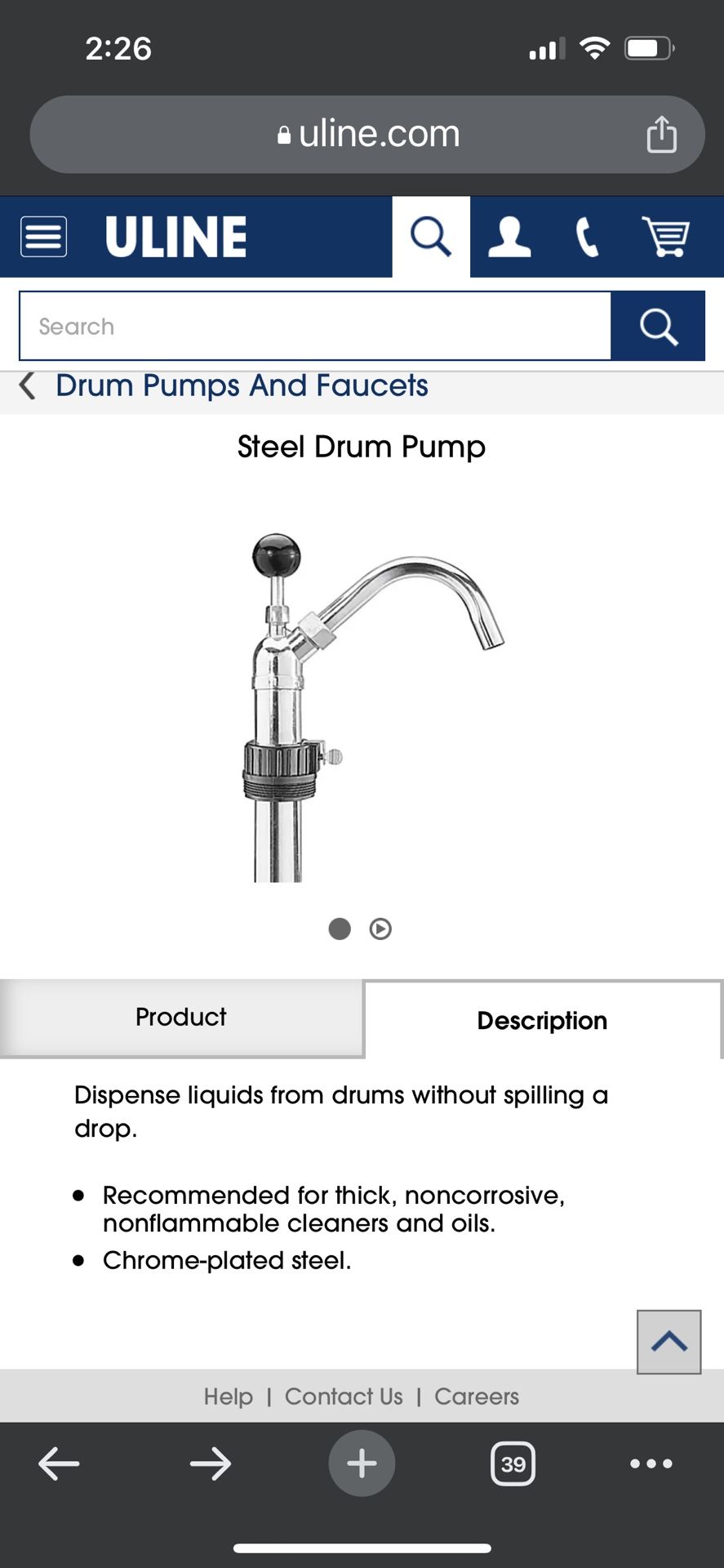 ULINE Metal Drum Pump H-1235