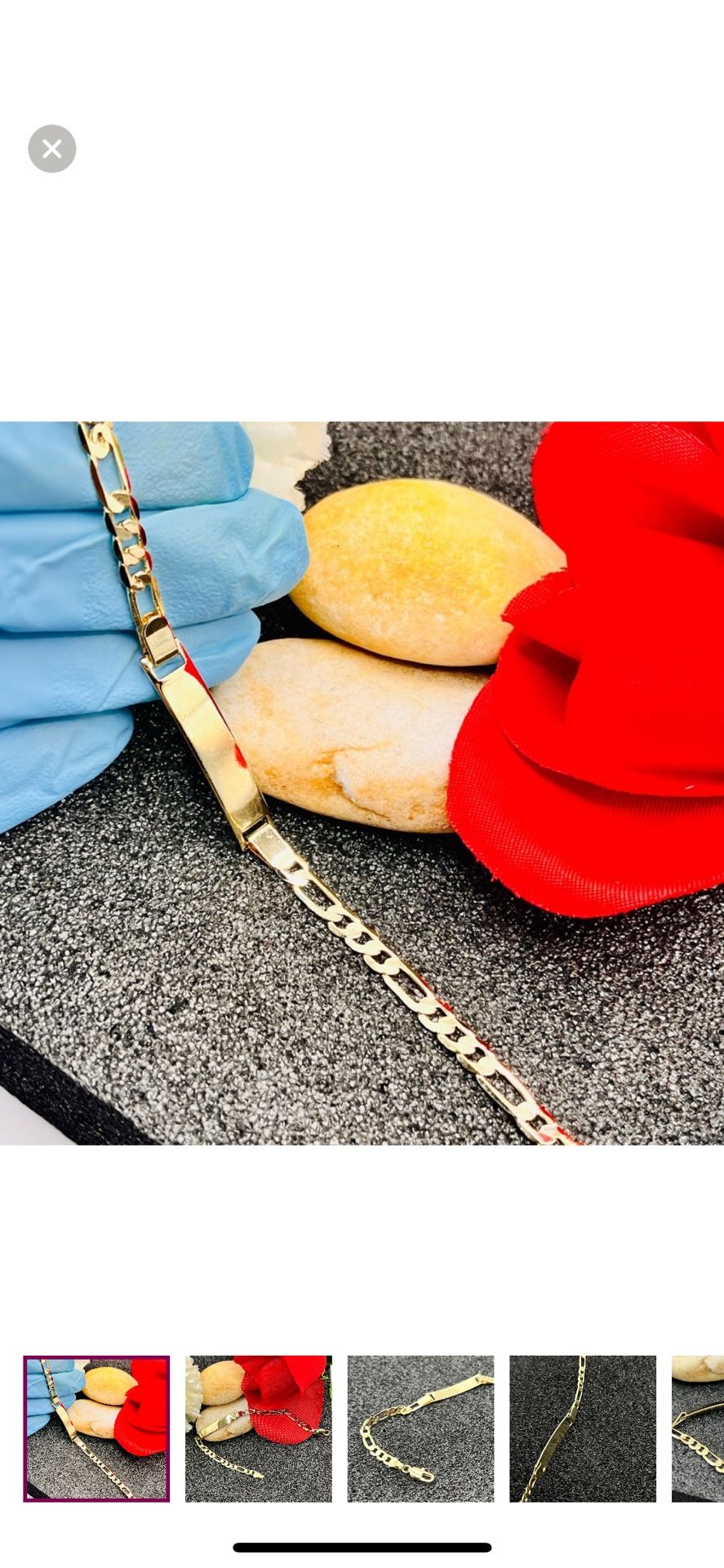 NEW Real yellow Gold plated Figaro link ID / Stacking Bracelet 7.5" in Gold