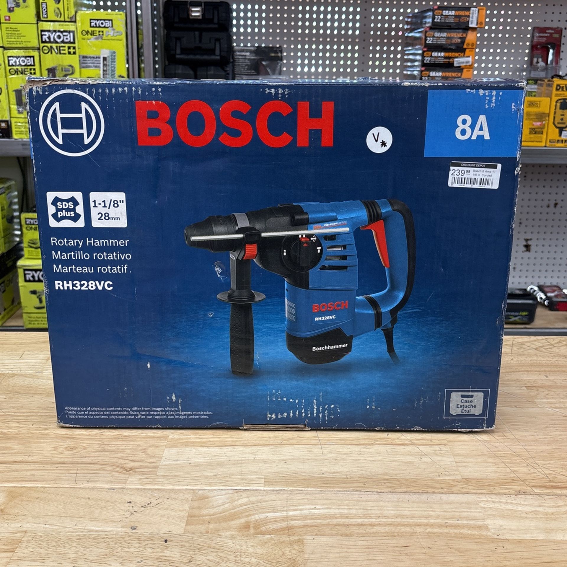 Bosch 8 Amp 1-1/8 in. Corded Variable Speed SDS-Plus Concrete/Masonry Rotary Hammer Drill with Depth Gauge and Carrying Case