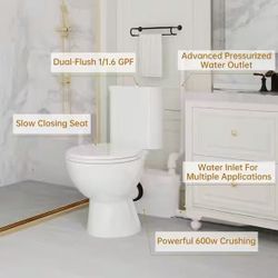 Rear Outlet Macerating Toilet 2-piece 1/1.6 GPF Dual Flush Round Toilet 