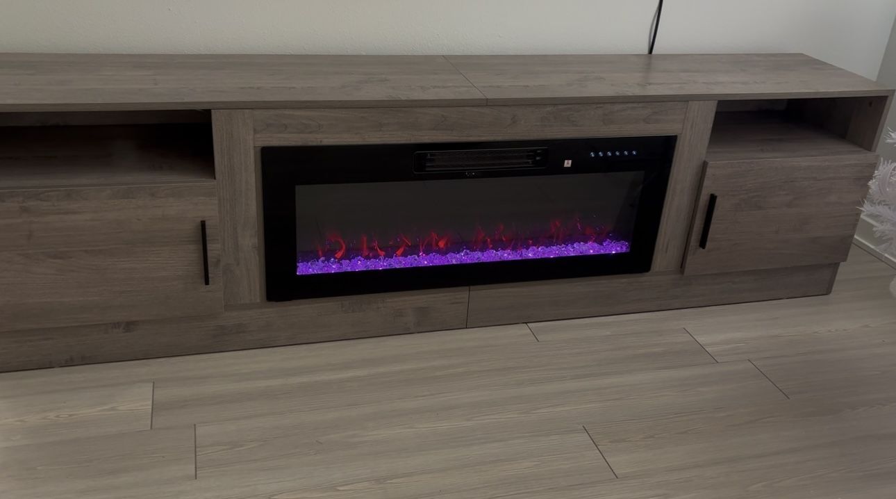 Fireplace tv Stand with 36 inch Fireplace Up to 90" TVs With Storage OBO