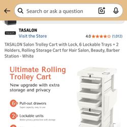 Saloniture Premium Locking Rolling Trolley Cart with Pockets -White