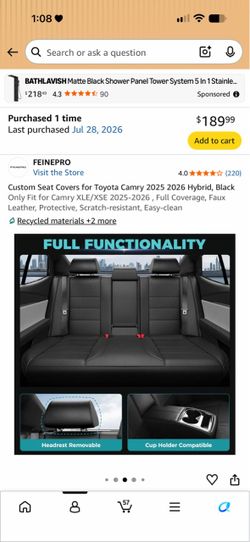 Camry 2025/2026 car seat covers