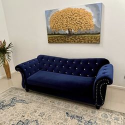 Modern Mid Century Style Blue Sofa