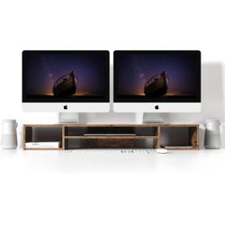 New Dual Monitor Stand with 4 Storage Compartments, Desktop Organizer for PC, Computer, Lapto