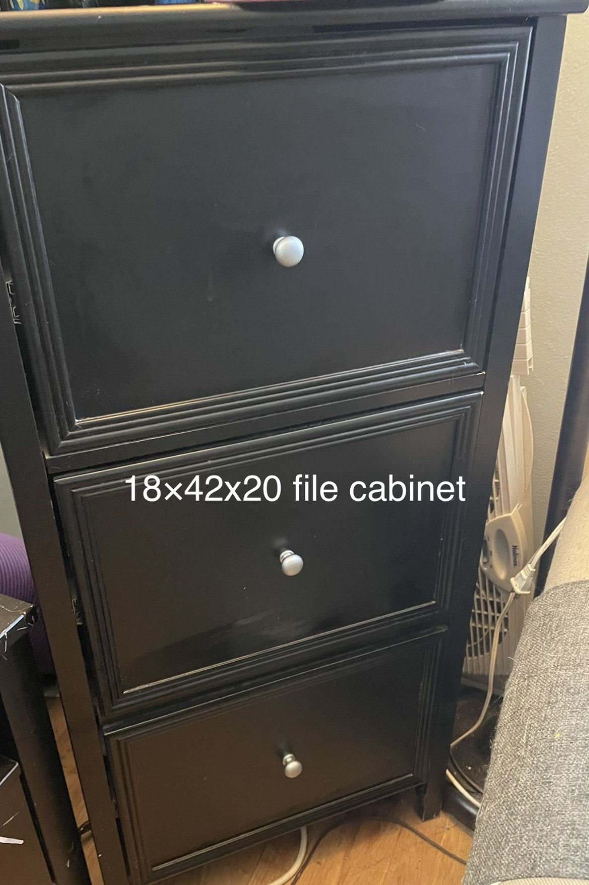 Three Drawer Black File Cabinet