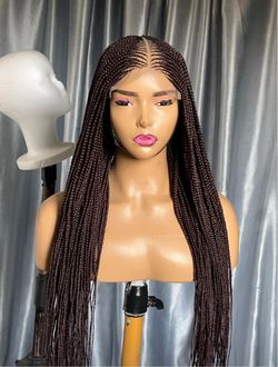 Dark Brown Box Braid Lace Front Wig with adjustable band