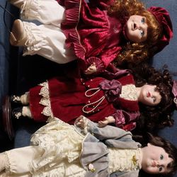 3 Vintage Porcelain Dolls 