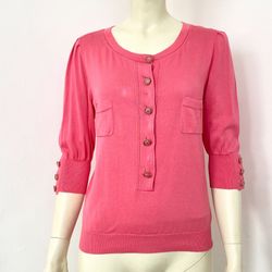 Chanel Cotton Blouse  Cardigan W/front Pockets & CC Buttons Size 38 Pink