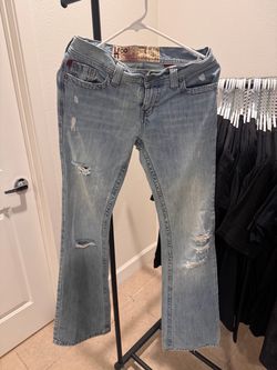 Vintage Hollister Co. (early 2000s) low rise light wash distressed flair jeans
