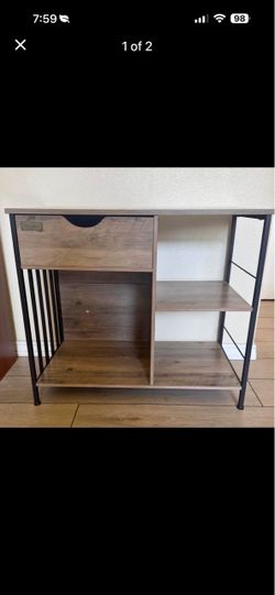 Modern Furpezoo Wood & Metal Shelf  Measurements: 31.5” L x 16” W x 27.5” H